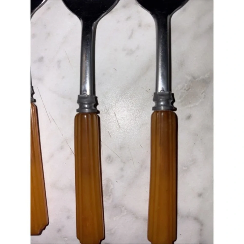 VTG Set of 4 Teaspoons Butterscotch‎ Bakelite Amber Handles MCM Style Farmhouse